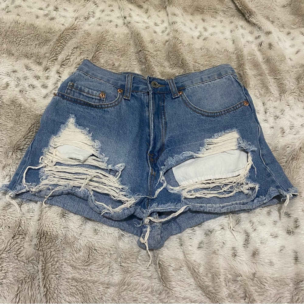 Distressed jean shorts